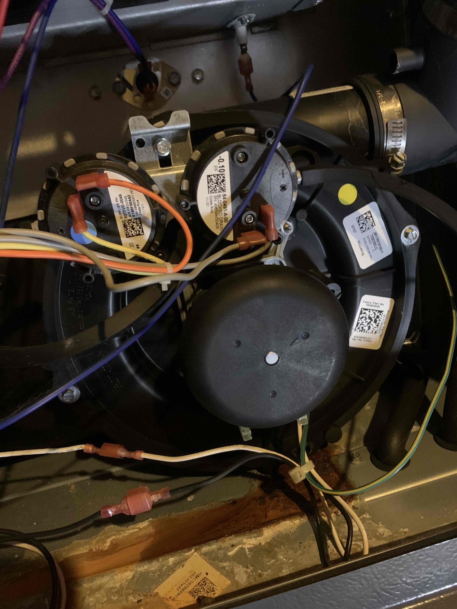 Unit not heating. Turned system on and inducer motor was spinning. Had 120 volts going to motor but not spinning. Tried spinning my hand and motor was locked up. Put in parts order form for new inducer motor 