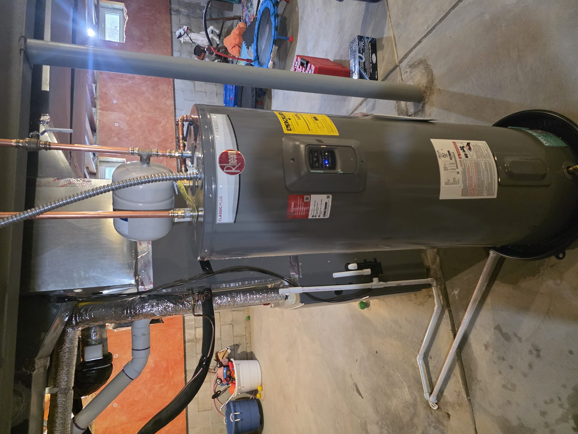 This estimate is to remove old 80 gallon water heater and replace with a new 55gl electric hot water tank . Also water heater will be placed in a pan and a new isolation valve will be installed. Anything beyond this scope of work will be a change order. We will also who permit through the city and the city will have to come out and approve the install.