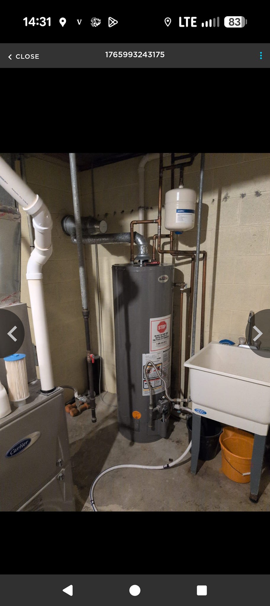 * Client had us out for plumbing inspection today. 
* Client wished for us to just flush the water heater, he didn't want us to inspect anything and the utility room. I noticed the gas line was a mixture of galvanized and black iron. This is highly dangerous. 
* Galvanized is not meant for pressurized gas. It is meant for water and drain line. 
* Client was unaware of this situation. I immediately brought it up to him once I noticed it was galvanized. 
* Client wishes for us to send over an estimate to properly install it with black iron.