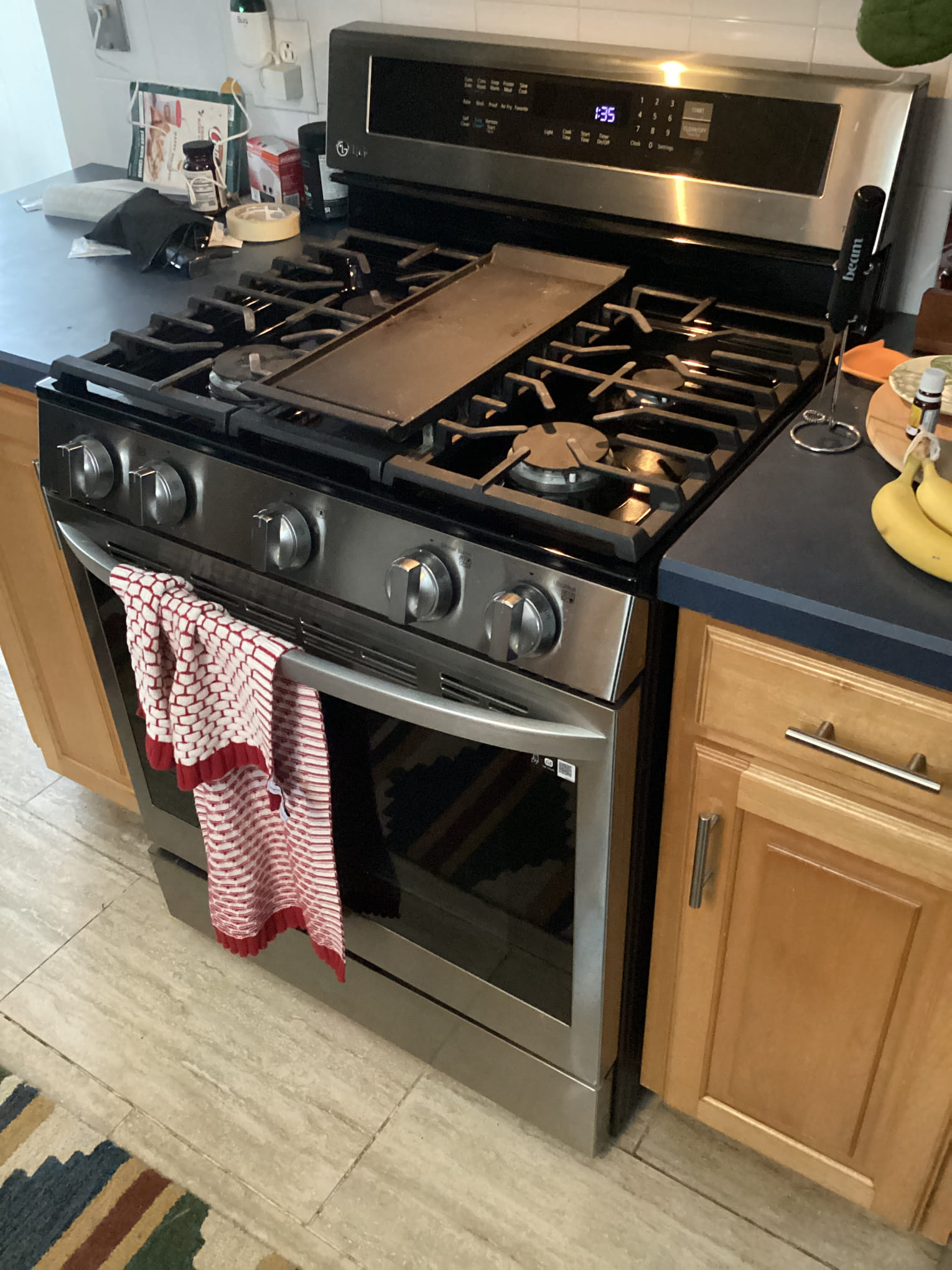 Gas is leaking passed the gas valve for the bake burner. 