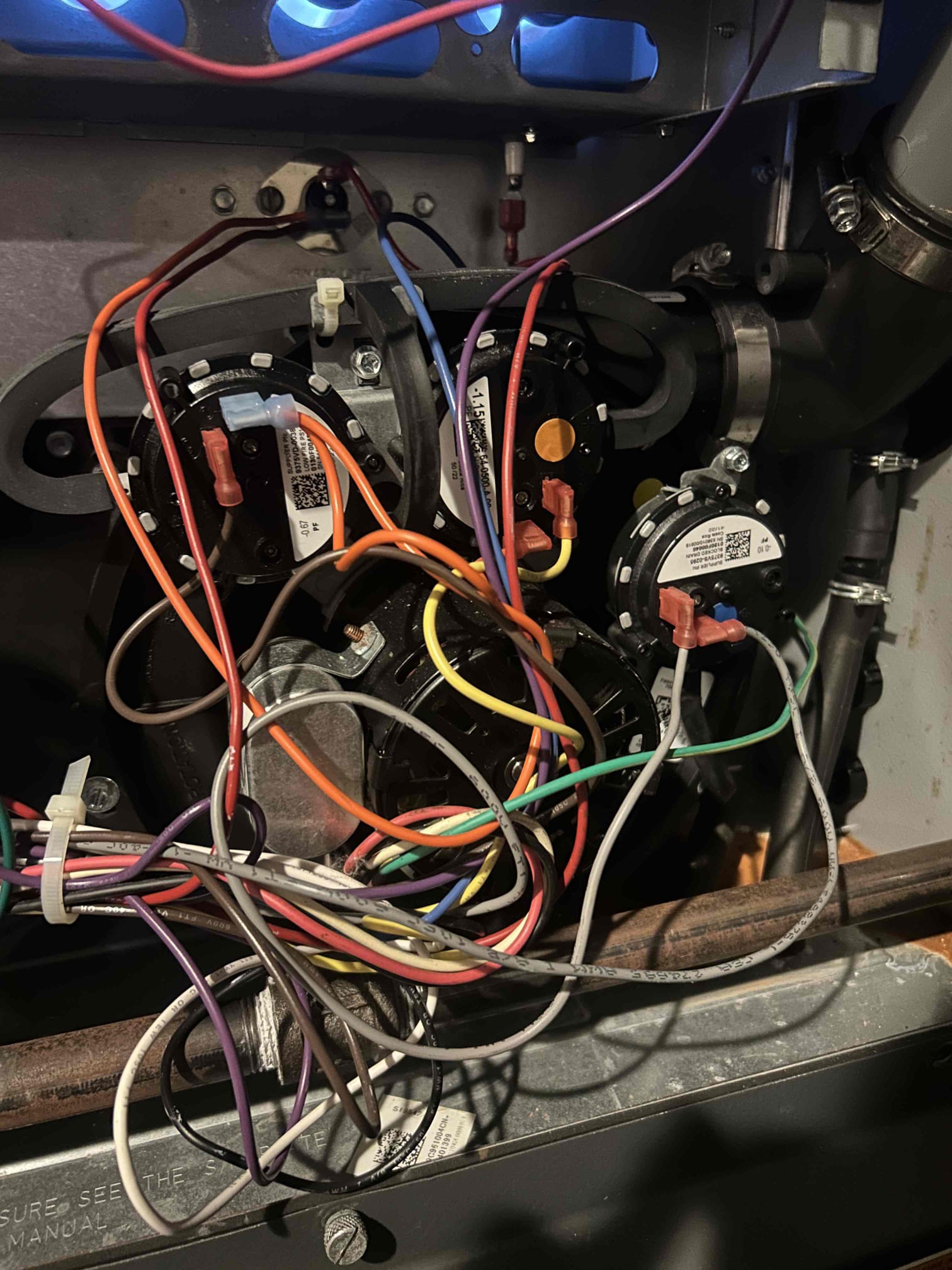 Furnace maintenance: Replaced filter. Downstairs unit going off on a pressure switch. Re sloped the boot connecting inducer to the exhaust. Unit up & running 
