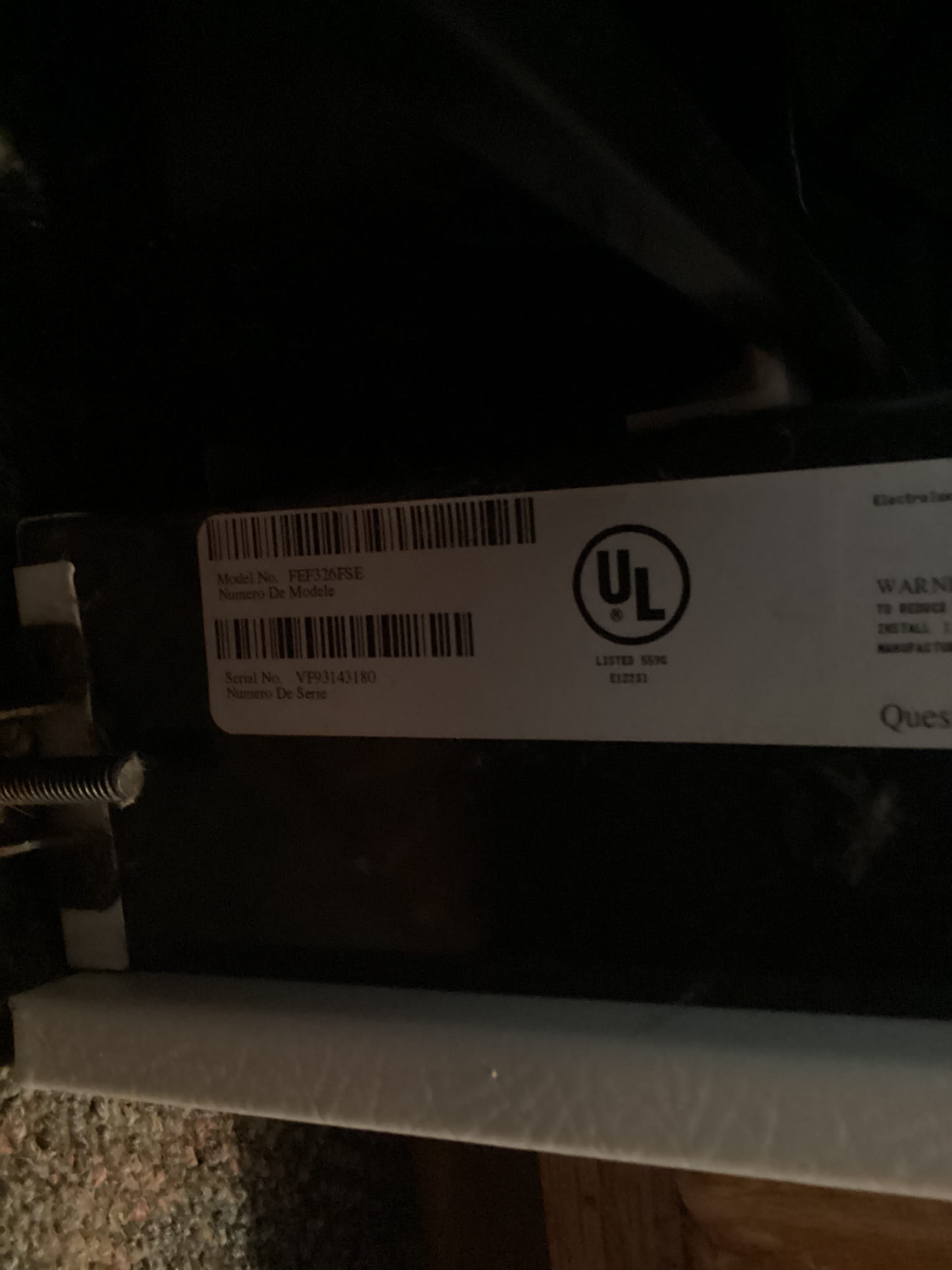 Needs bake element. Mrs paid in full on initial visit