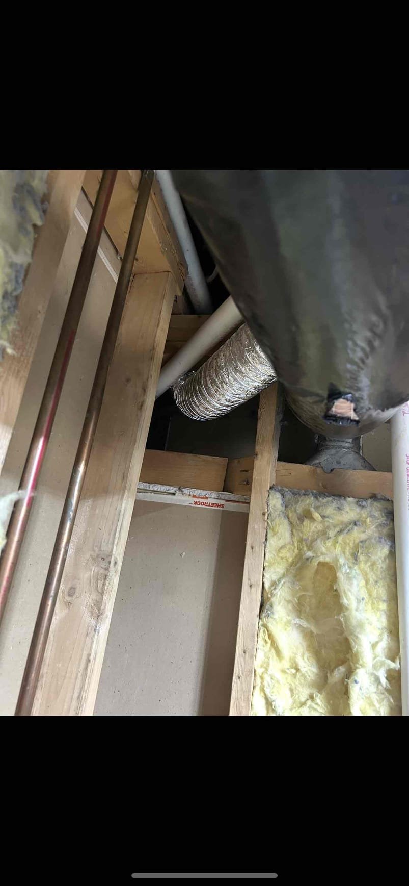 Reconnected dryer vent over finished part of basement 