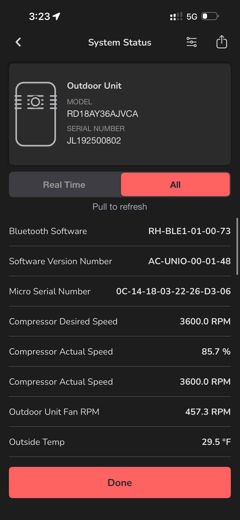 Upon arrival, the unit was experiencing frequent shutdowns due to high suction line pressure and temperature, as indicated by the error codes. After thorough inspection, a dirty air filter was identified as the root cause. I replaced the filter and monitored the unit for 15-20 minutes. The system operated smoothly without any error codes, ensuring optimal performance. Attached are the before and after readings for reference.