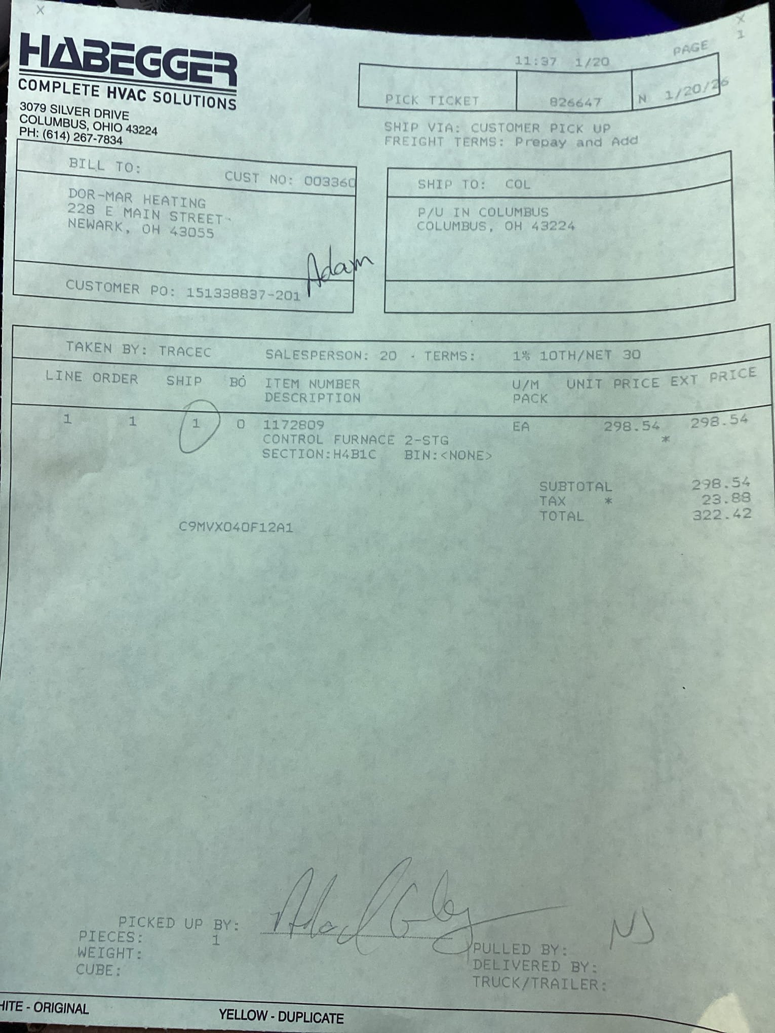 We completed an essential repair on your furnace system by replacing the ignition control board. After diagnosing the issue, we confirmed that the ignition control board was faulty and needed replacement. We ordered the new board from Habegger and scheduled the installation. Upon arrival, we carefully replaced the old board with the new one, ensuring all connections were secure and the system was properly configured. Following the installation, we tested the furnace to confirm that it was heating correctly. The repair was successful, and your furnace is now functioning as intended. Payment terms include a 50% down payment on all repairs and equipment, with an additional 3% processing fee for credit card payments. Thank you for choosing Dor-Mar Heating & Air Conditioning for your service needs.