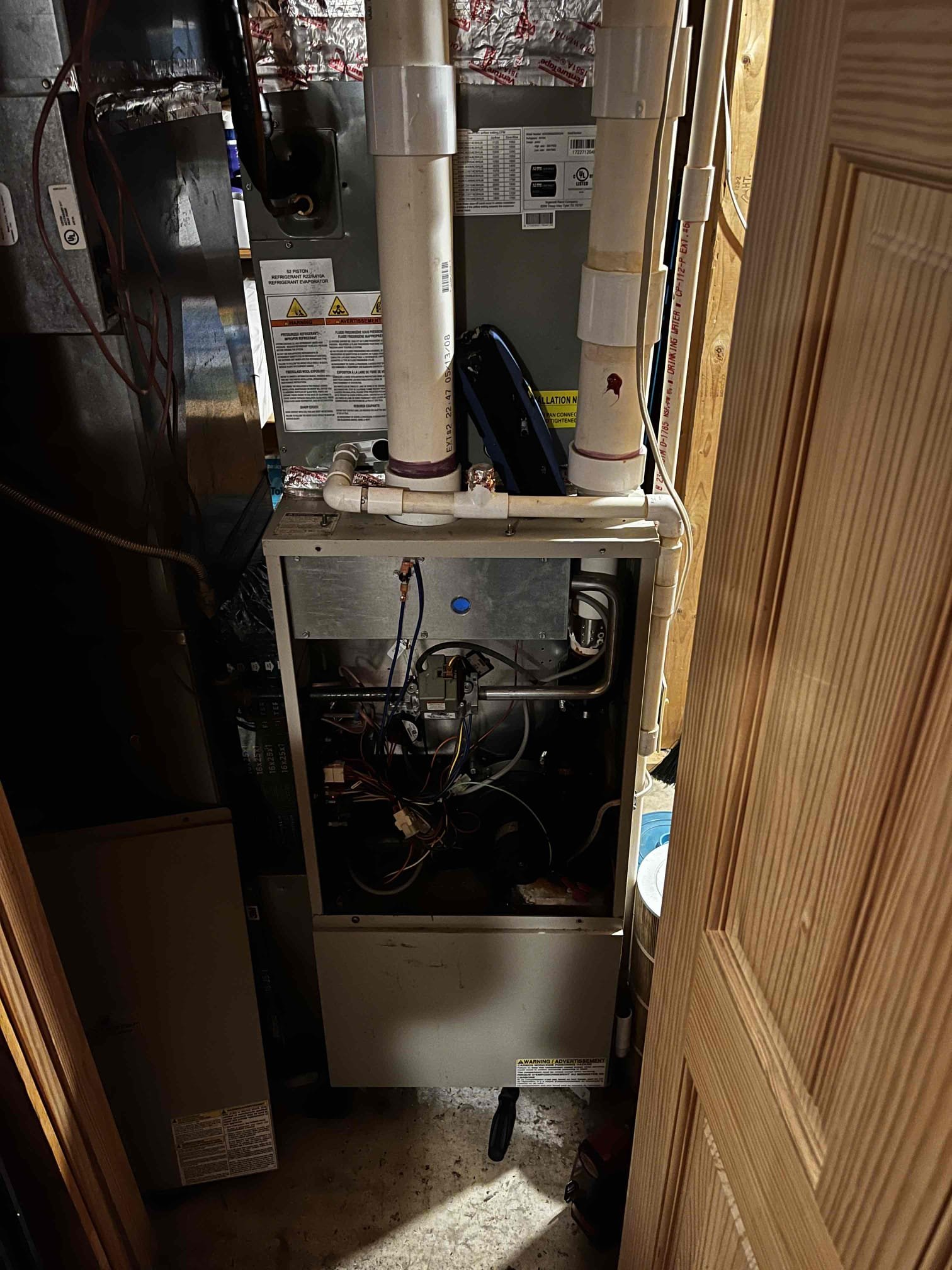 Upon inspection, the secondary heat exchanger was found to be clogged, preventing the unit from functioning properly. I carefully unclogged the heat exchanger, ensuring all debris was removed. After the unclogging process, I successfully got the unit up and running. However, I noticed severe damage caused by condensation within the furnace. I informed the customer about this issue and provided a detailed estimate for the necessary repairs. My goal was to ensure the unit operates efficiently while addressing potential future concerns.