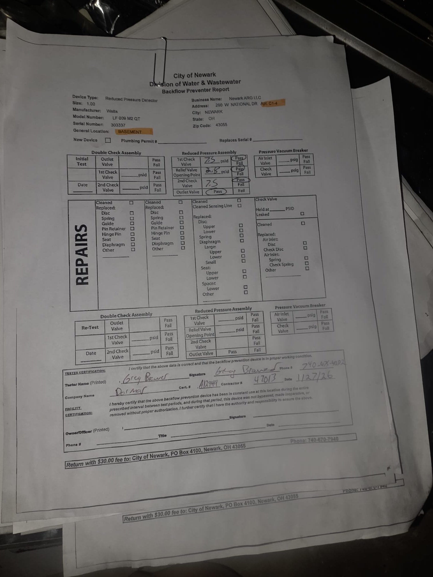 We conducted a comprehensive backflow test to ensure the integrity of the plumbing system. This involved inspecting and testing the backflow prevention devices to confirm they were functioning correctly. We checked for any signs of contamination or malfunction in the system. All components were tested for proper operation, including the air gaps, check valves, and reduced pressure zone assemblies. The test results indicated that the system was in excellent condition, with no issues detected. This thorough examination ensures the safety and reliability of the water supply, preventing any potential backflow incidents.