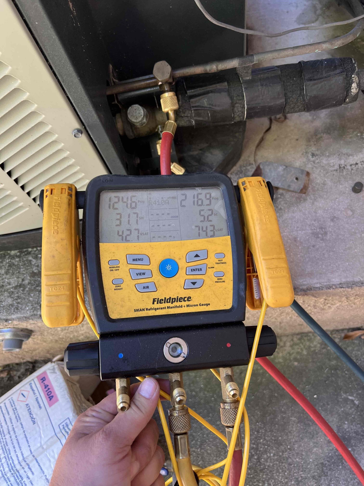 During the service, I inspected both HVAC systems. The upstairs system had a previously replaced blower motor, but it was low on 410a refrigerant. I added the appropriate amount to set the charge. The downstairs system was functioning correctly. The home's humidity level was 62%, which is slightly high. To address this, I recommend installing a dehumidifier on the downstairs system to help reduce the humidity. Please send a copy of the invoice to Bwilson0925@gmail.com.