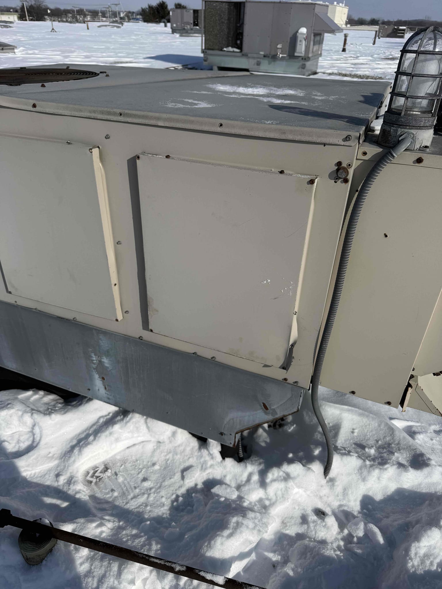 Upon arrival, we identified that the door unit had been completely dislodged from its frame. The initial assessment revealed that the door had blown off due to extreme weather conditions. We proceeded to remove the damaged unit and sourced a replacement part that matched the specifications of the original equipment. After careful installation, we ensured that all hinges, locks, and seals were properly aligned and secured. The new door unit is now operating smoothly, providing the intended functionality and security. We conducted a thorough inspection to confirm that the installation was flawless and that the door operates as expected under normal conditions.