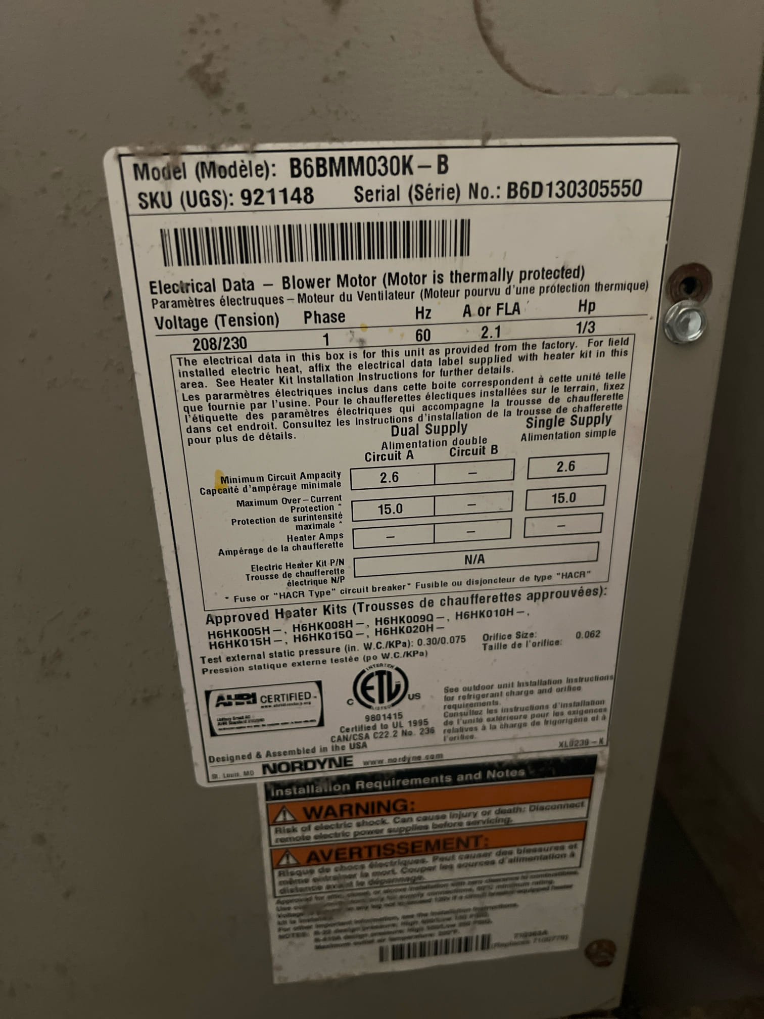 Upon inspection, the heating system had recently undergone an upgrade with new wiring and a new disconnect installed by an electrician through Old Republic. However, the prongs inside the new disconnect were not making proper contact with the pull-out. I meticulously adjusted the prongs to ensure they made a secure and reliable connection. Following this, I checked the system's operation, measuring the blower motor's amp draw at 0.9 and the heat strips' amp draw at 11.8 on both coils. To confirm the system's functionality, I allowed it to run for 20 minutes, during which it operated without any issues. The heating system is now performing correctly, providing efficient and reliable heating.