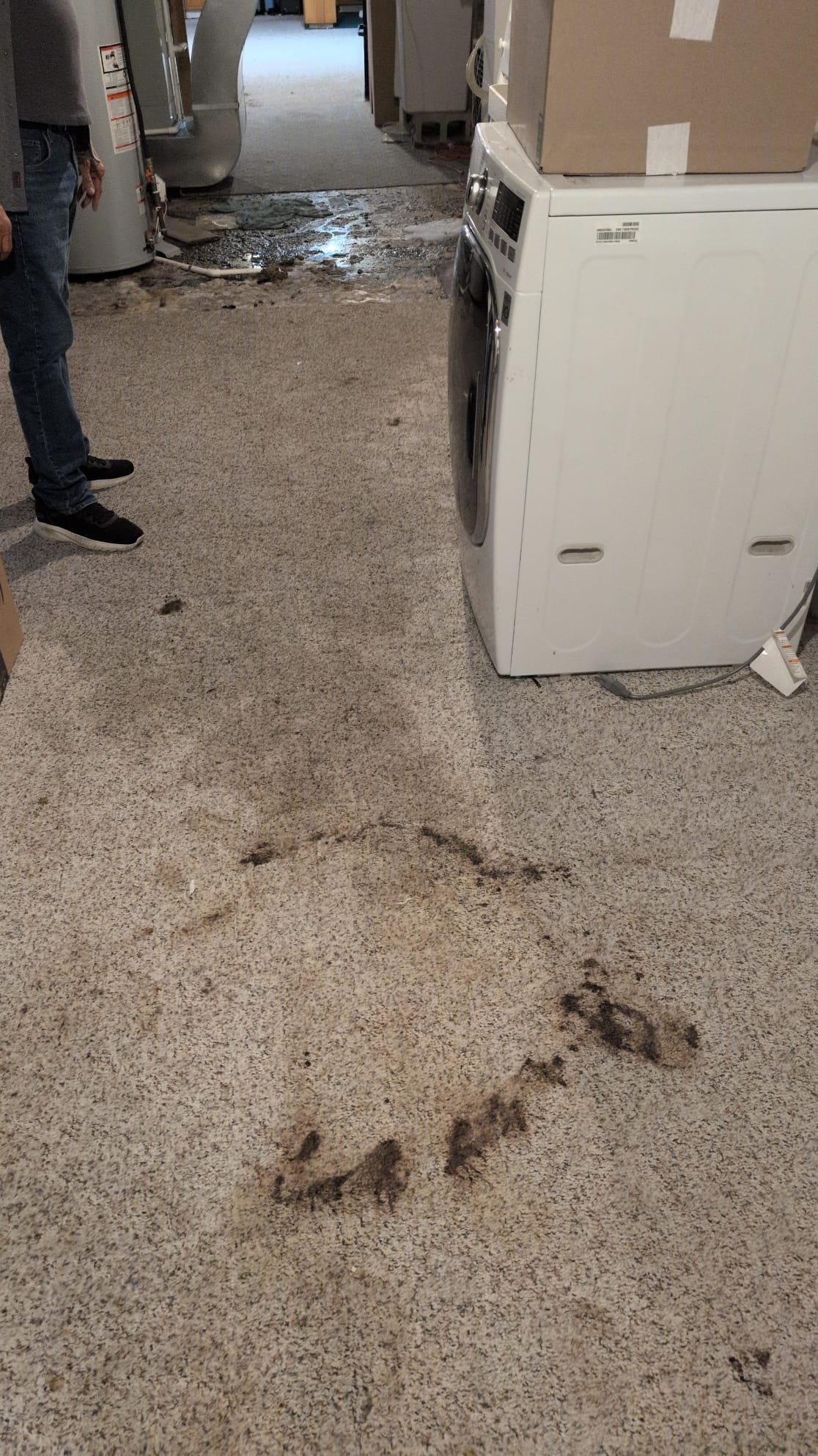 The client contacted us for an issue with the main drain. The problem occurred about an hour ago, with waste and toilet paper around the floor drain. The client mentioned this had happened before. Upon inspection with a camera, I observed water collecting and the camera becoming submerged, indicating a collapsed line, which aligns with the client's previous experience. I informed the client of my findings, and my manager will visit tomorrow to provide an estimate for drain line replacement. The main stack is cast iron.