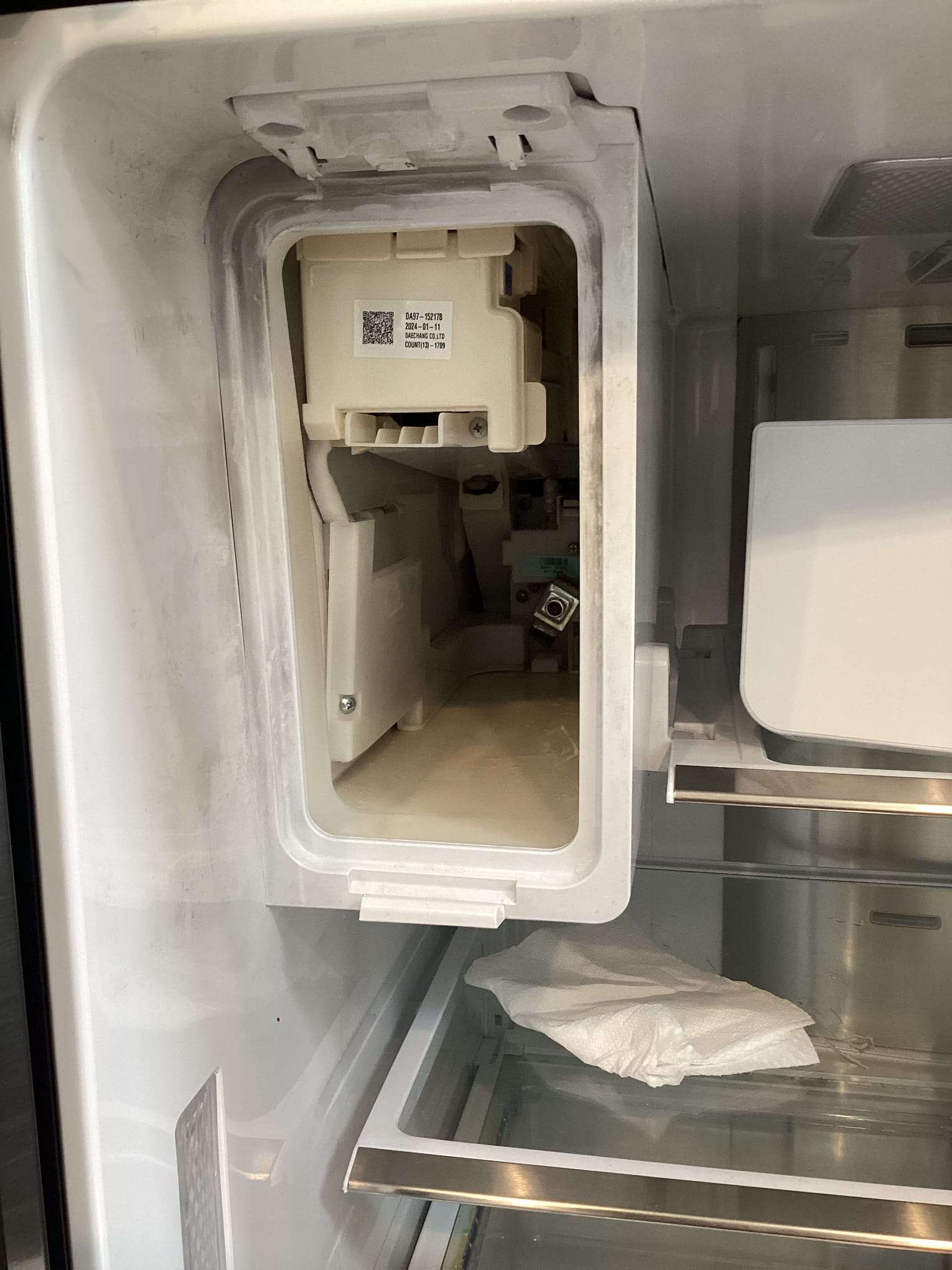 I successfully completed the replacement of the ice maker update kit. This involved carefully removing the old ice maker components and ensuring all connections were properly disconnected. I then installed the new update kit, which included a modern ice maker mechanism designed for improved efficiency and reliability. The new kit was meticulously aligned and secured to ensure it functioned seamlessly with the existing system. After installation, I tested the ice maker to confirm it was producing ice correctly and checked for any leaks or malfunctions. The entire process was completed with precision, ensuring the appliance operates at optimal performance.