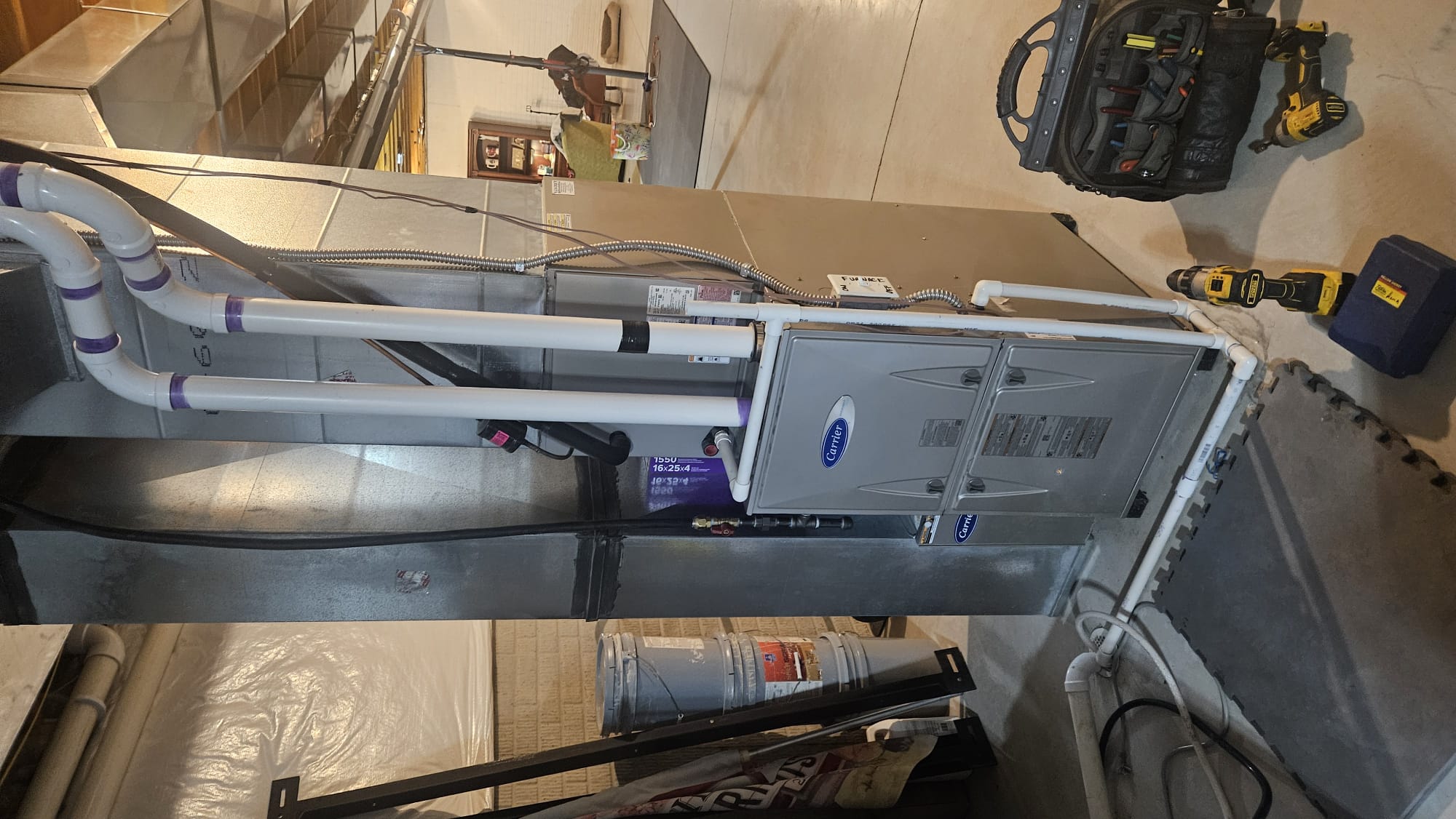 During the service, the furnace was found to trip on limit after the second stage of heating due to a MERV 12 filter. Removing the filter resolved the issue, and the furnace operated smoothly with a temperature rise within specifications. It is recommended to switch to a MERV 8 filter. Additionally, gas pressure decreased when multiple appliances were in use, suggesting a potential issue with the gas supply that should be addressed by contacting the gas supplier.