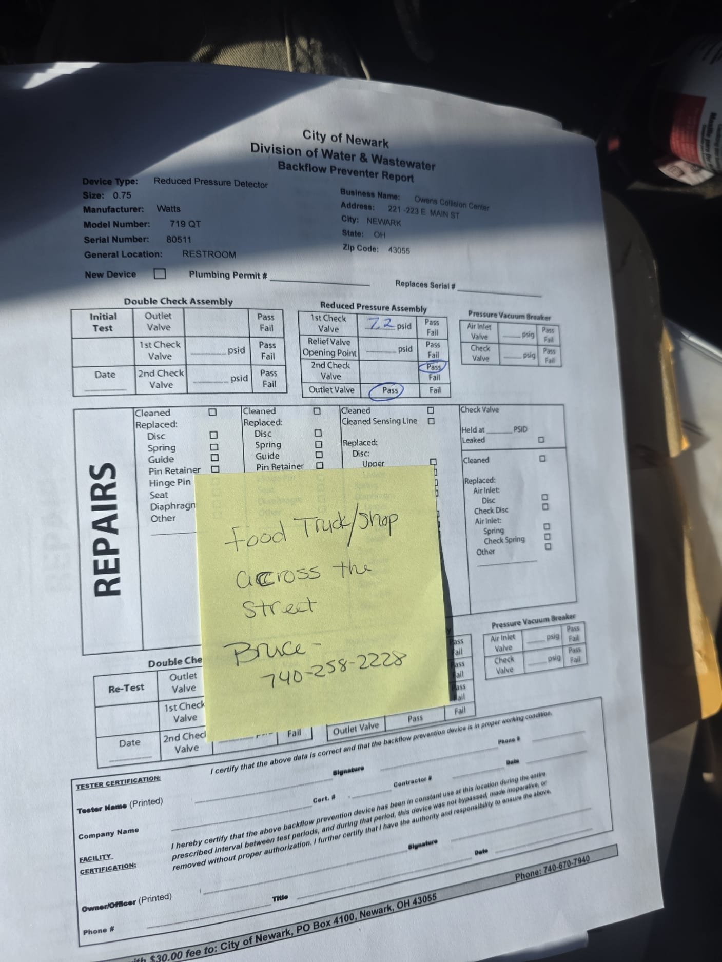 Passed backflow test