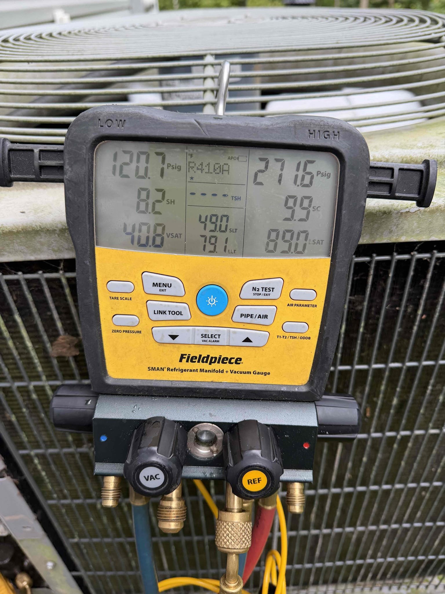 Pataskala, OH - Upon inspection, the air conditioning system was found to be operating efficiently, with optimal pressures, temperatures, subcooling, vapor saturation, and amperage draws. The system's performance metrics were within the expected range, indicating no immediate issues. However, I noticed signs that suggested an intermittent blower or fan problem. I explained to the customer that while the system was currently functioning well, they might experience issues with the blower or fan in the future. I advised them to monitor the system and contact me if they encounter any problems related to the blower or fan. Rest assured, I provided detailed guidance on what to look for and how to report any future issues.