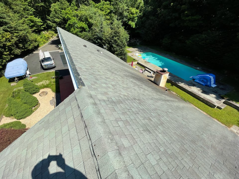 Greenwich, CT - Roof replacement. GAF Timberline in color weatherwood will be installed on this home. Greenwich, CT - Roof replacement. GAF Timberline in color weatherwood will be installed on this home.