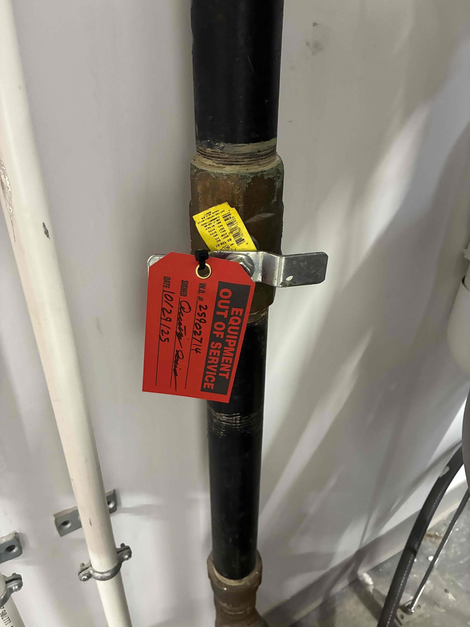 Flame sensor wire broke. Bolt snapped that connects inducer to the gas pipe. Need to order a new flame sensor cable and get a new bolt. Locked out and tagged out the boiler until those parts get replaced.