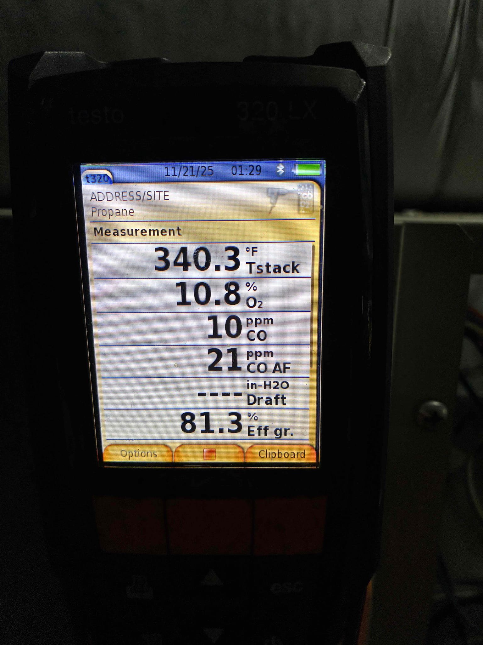 I completed the gas boiler maintenance today. Everything looked good on the boiler. A lot of new stuff was replaced recently on it. I ran the unit and performed a combustion analyzer test that checks for CO, CO2 and oxygen levels and everything was running great. The gasket on the heat exchanger will need to be replaced but the one on it right now is in a safe condition. I also found that the pressure and temperature gauge was acting up so that will be replaced as well. Completed the gas furnace maintenance on the second floor. I pulled the air filter and that was very clean. I checked the wiring connections and the capacitor and everything looked good. I pulled and cleaned the flame sensor. I tested incoming and outgoing gas pressures and they were low so I had to adjust the regulator at the tank. Performed a combustion analyzing test and all my readings looked good as well. Client mentioned how her water heater in the basement has sooted up in the past, so I ran it and pulled a combu