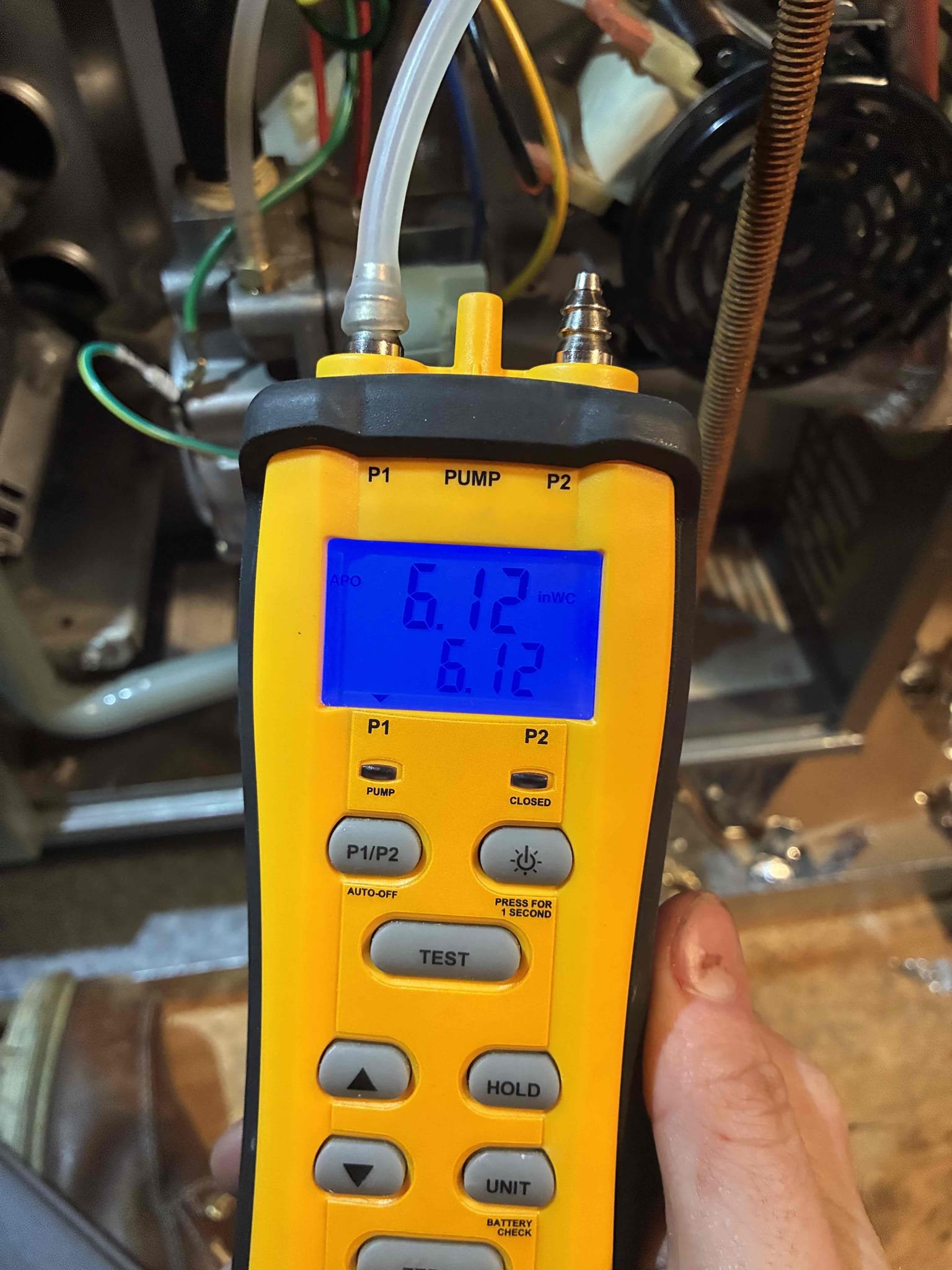 I completed the gas furnace maintenance today. I started off with replacing the air filter that the client supplied. I pulled and cleaned the flame sensor. I checked all the wiring connections and the capacitor and everything was good. I noticed that the inducer motor had a big crack in it, which can be very dangerous so I informed the client about it. I ended up replacing the inducer with a new OEM one. When installing the new inducer, I noticed that most of the vent pipe didn’t have any sheet metal screws in it so I added some. I checked incoming and outgoing gas pressures and those were in spec. I performed a combustion analyzer test that checks for CO, CO2 and oxygen levels and it was running great. The client was looking into getting a smart thermostat so I told her about the ecobee’s and sent over an estimate for an ecobee pro. The client also mentioned that her pipes in the bathroom tend to freeze in the winter time so she would like us to come back out to figure out a solution 