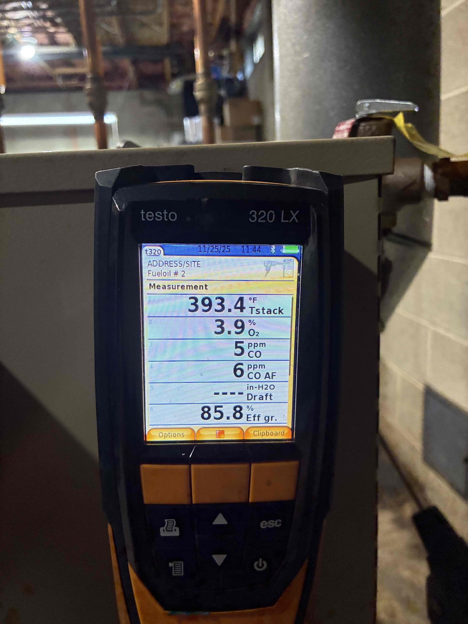 I completed the oil boiler maintenance today. I replaced the oil filter, the pump strainer, the nozzle and the electrodes. We pulled the top off of the boiler and brushed and vacuumed out the heat exchanger. After running the boiler, I checked for smoke and there was 0 smoke. I performed a combustion analyzer test that checks for CO, CO2 and oxygen levels and the boiler was running great.