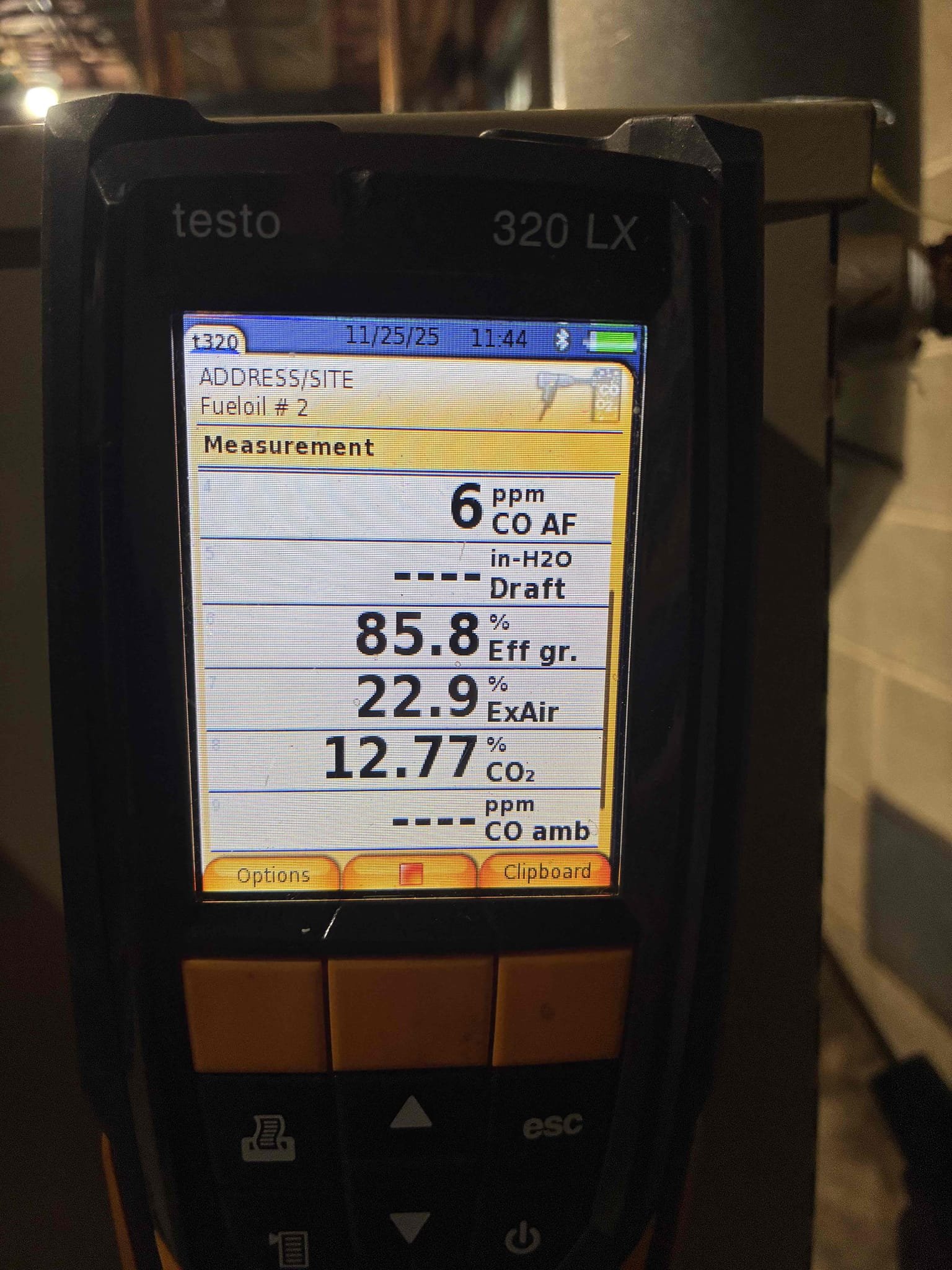 I completed the oil boiler maintenance today. I replaced the oil filter, the pump strainer, the nozzle and the electrodes. We pulled the top off of the boiler and brushed and vacuumed out the heat exchanger. After running the boiler, I checked for smoke and there was 0 smoke. I performed a combustion analyzer test that checks for CO, CO2 and oxygen levels and the boiler was running great.