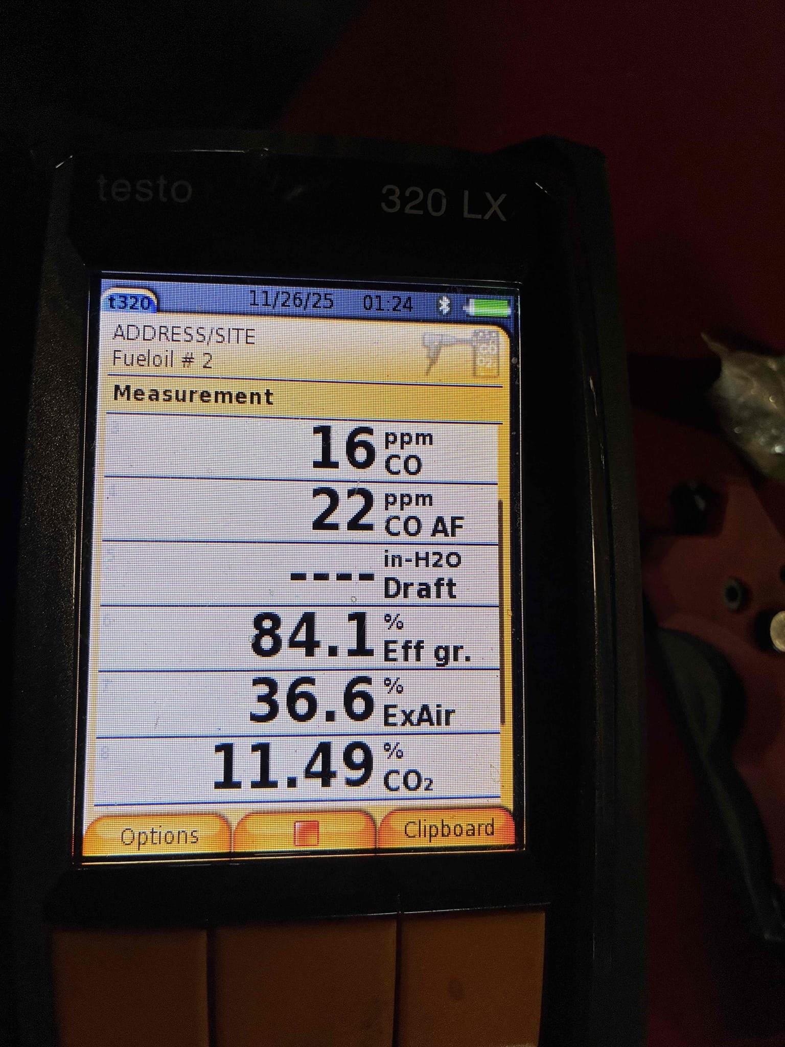 I completed the oil boiler maintenance today. I replaced the oil filter, the pump strainer, and the nozzle. I pulled the front cover off the heat exchanger and brushed and vacuumed out the heat exchanger. I started up the boiler and performed a smoke test and there was zero smoke. I performed a combustion analyzer test that checks for CO, CO2 and oxygen levels and the boiler was running great. 