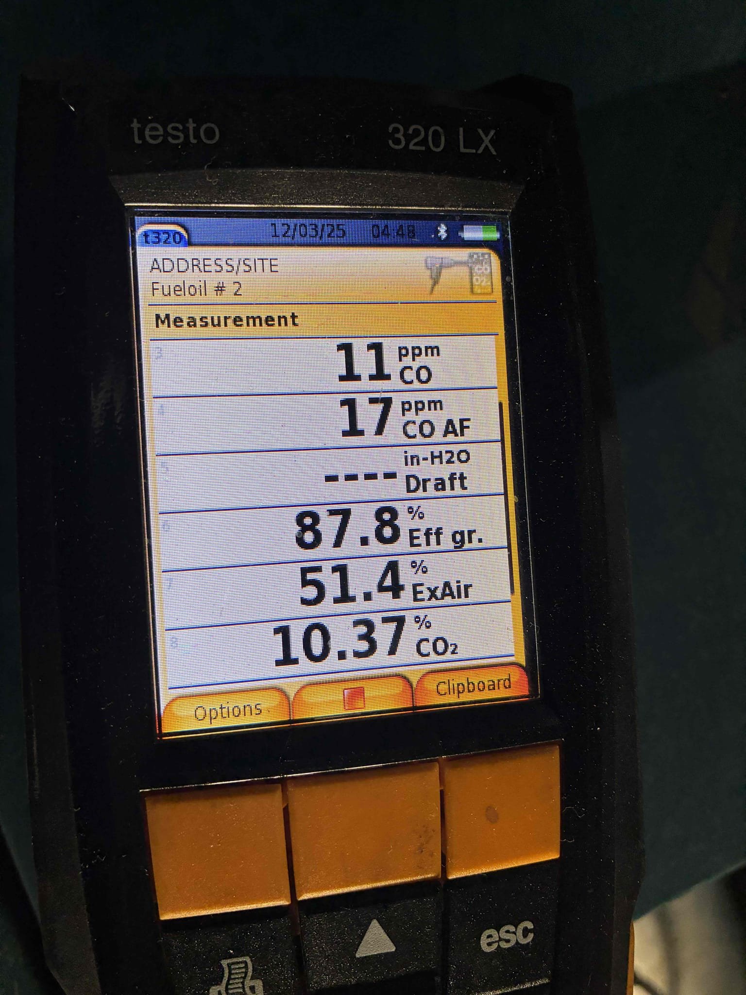 I completed the steam oil boiler maintenance today. I replaced both of the oil filters and the pump strainer. I pulled the cleanout off of the boiler and brushed and vacuumed out the heat exchanger. I cleaned the screen on the auto fill valve. I started up the unit and performed a smoke test and there was zero smoke. I performed a combustion analyzer test that checks the CO, CO2 and oxygen levels and the boiler was running great. We have to come back out to complete the other oil boiler maintenance, the furnace maintenance and replace the oil nozzle on the steam boiler with a 1.25x60B nozzle.
