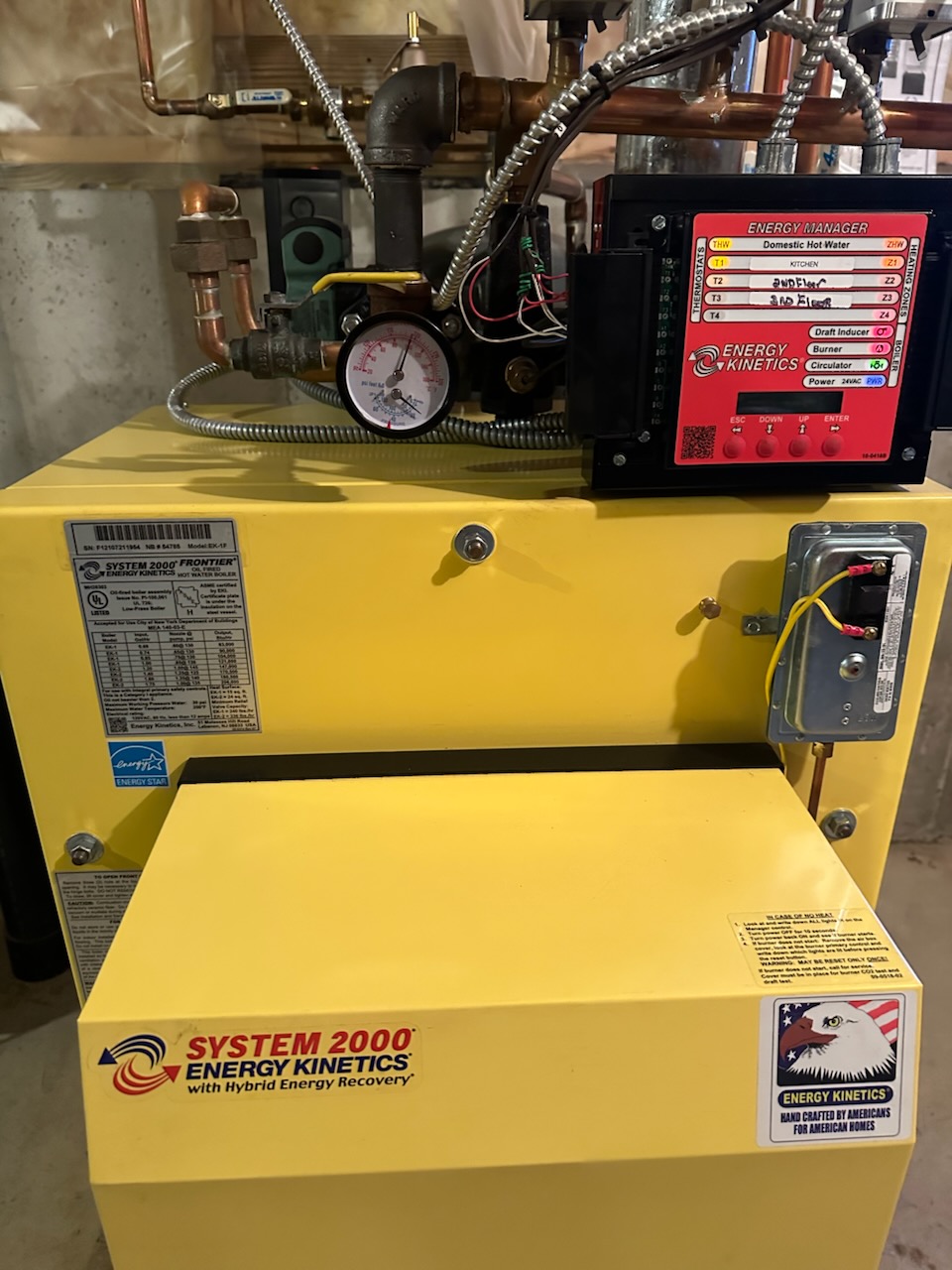 I diagnosed a failed circulatory pump. I replaced it and checked for operation of all zones. Everything is back online. I also performed a system maintenance on the Energy Kinetics oil boiler and everything went great! Please see the maintenance sheet for details of servicing. Thank you!