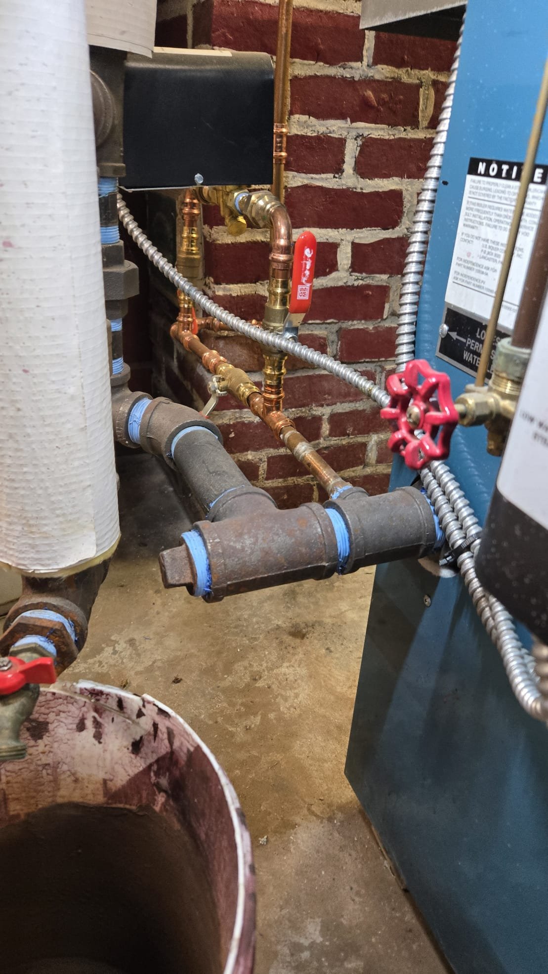 Removed jacket and burner found leaks in 3 section.Installed stop leak.If you install new boiler we will credit invoice.No charge for today