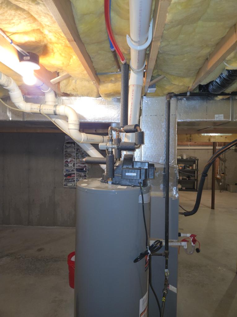 Completed the house plumbing inspection. Checked all the fixtures and drains and everything looked good. I labeled the water main shut off, hot water heater shut off, and gas shut off's . I found that the furnace was leaking from the inducer coupler due to the hose clamp not being tight.  As I was doing the water heater maintenance I found that the vent wasn't connected correctly and it wasn't even tight. I also noticed that the inducer gasket had been tampered with at some point and all that was there was clear silicone. The client wanted to go through with replacing the water heater due to the age and the fixes on the old one. When we come back to do the water heater maintenance have someone check out her master bedroom sink plunger.