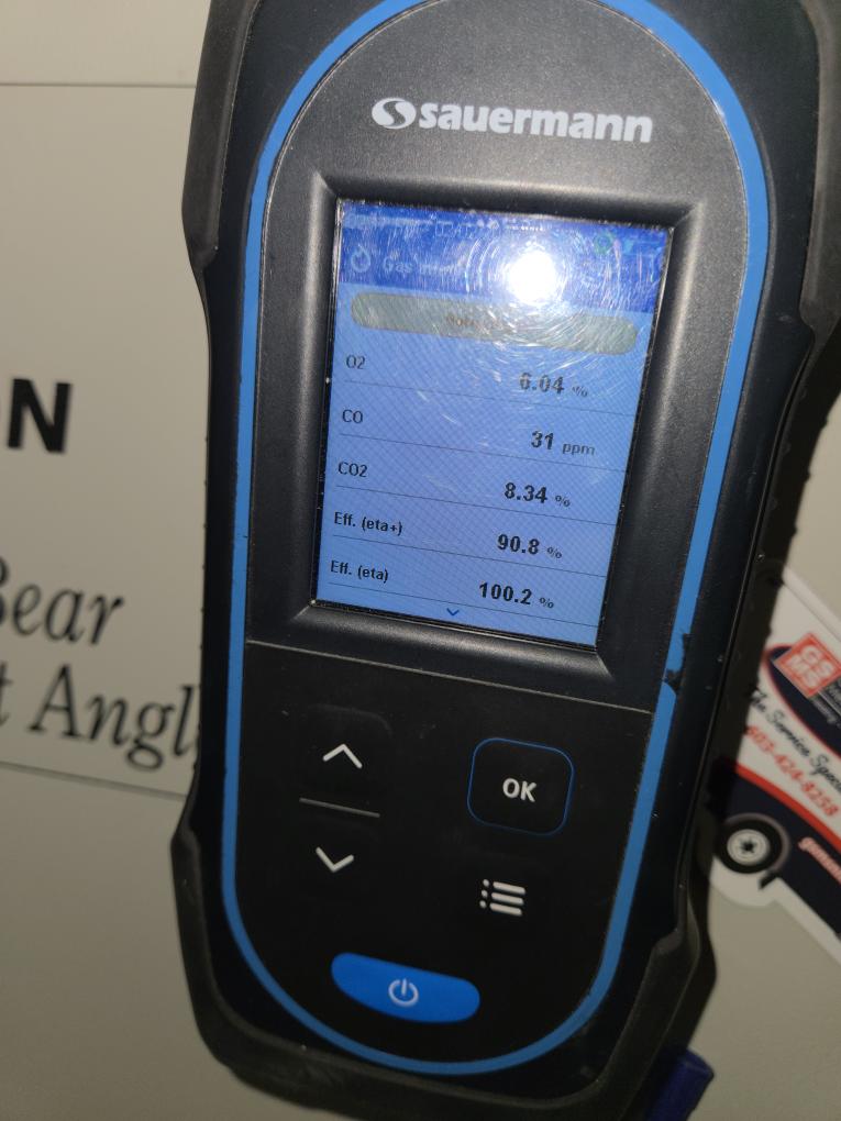Completed the gas furnace maintenance today. I started off with checking all the wiring connections and everything looked good. Next I cleaned the flame sensor. I replaced the air filter with a client supplied filter. I vacuumed out the filter box and the furnace. I checked incoming and outgoing gas pressures and everything was according to manufacturer specifications. Lastly I ran the furnace in low and high fire and performed a combustion analyzer test. This checks the units CO, CO2 and oxygen levels. Everything was running great. We will reach out to schedule the appointment for the water heater and plumbing maintenance.