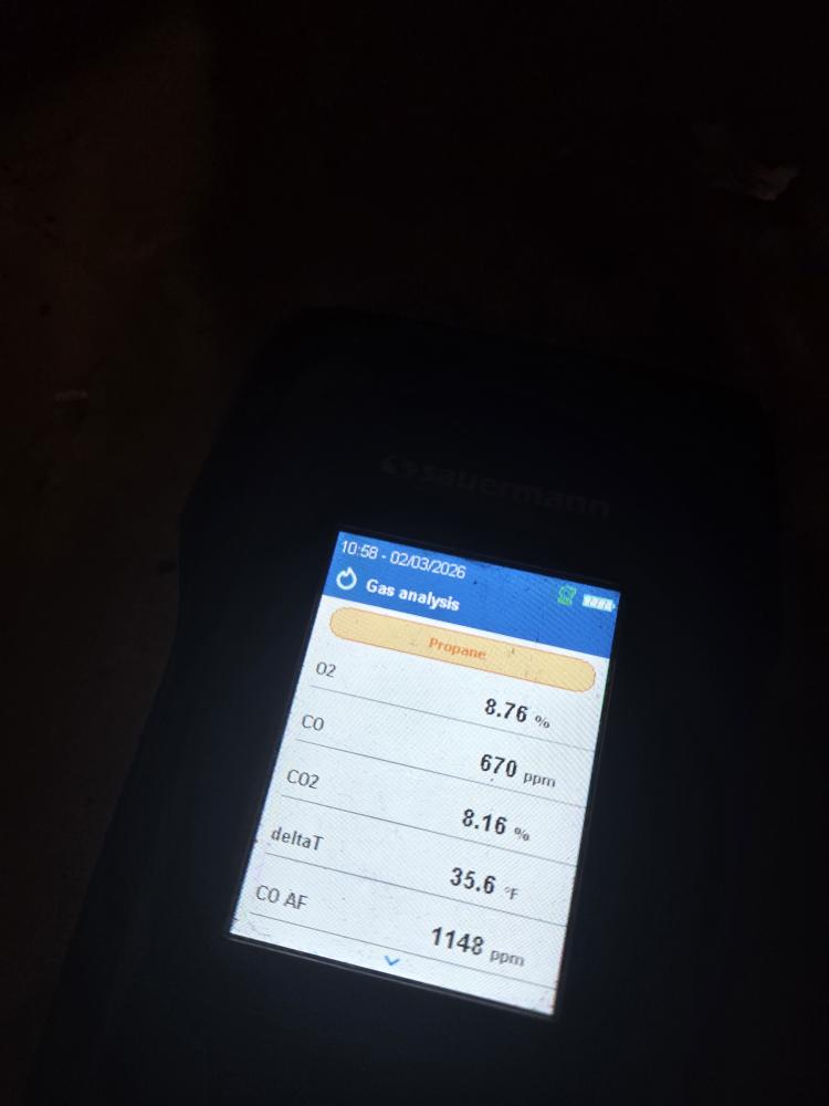 Furnace PM. Replace inducer and found high CO in combustion due to cracked heat exchanger. 