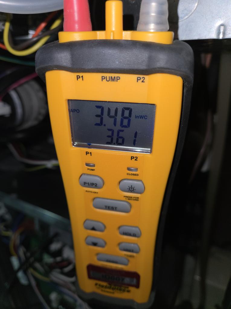 Completed the gas furnace maintenance today. I started off with checking all the wiring connections and everything looked good. I pulled and cleaned the flame sensor. I flushed the trap and condensate pump with cleaner. I vacuumed out the inside of the furnace and the filter box. The air filter looked very clean so I left it in. I checked incoming and outgoing gas pressures and those were according to manufacture specifications. Lastly I ran the unit in low and high fire and performed a combustion analyzer test. This checks the units CO, CO2 and oxygen levels. The furnace was running great!