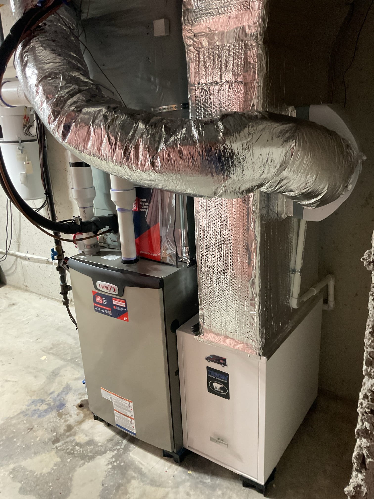 Project Overview

Supply and install a new Lennox Signature Series (SLP99V) Variable Speed Gas Furnace. This system offers the highest level of precision, modulating its output in 1% increments to maintain exact temperatures while integrating seamlessly with the existing Rheem AC and new Lennox S40 smart controls.

Scope of Work

1. Equipment Installation & Adaptation

Furnace: Install Lennox SLP99V Variable Speed Gas Furnace.

Coil Adaptation: Fabricate custom sheet metal transitions to mate the new furnace width and height to the existing Rheem evaporative coil (installed 2020).

Return Drop: Modify the existing return drop to accommodate the new filtration cabinet.

2. Venting & Drainage

Venting Upgrade: Disconnect existing 3" venting. Install new 2" PVC intake and exhaust piping, utilizing the existing path to the exterior termination point.

Condensate Management: Eliminate the existing floor drain setup. Install a new condensate pump and route vinyl tubing to discharge water to 