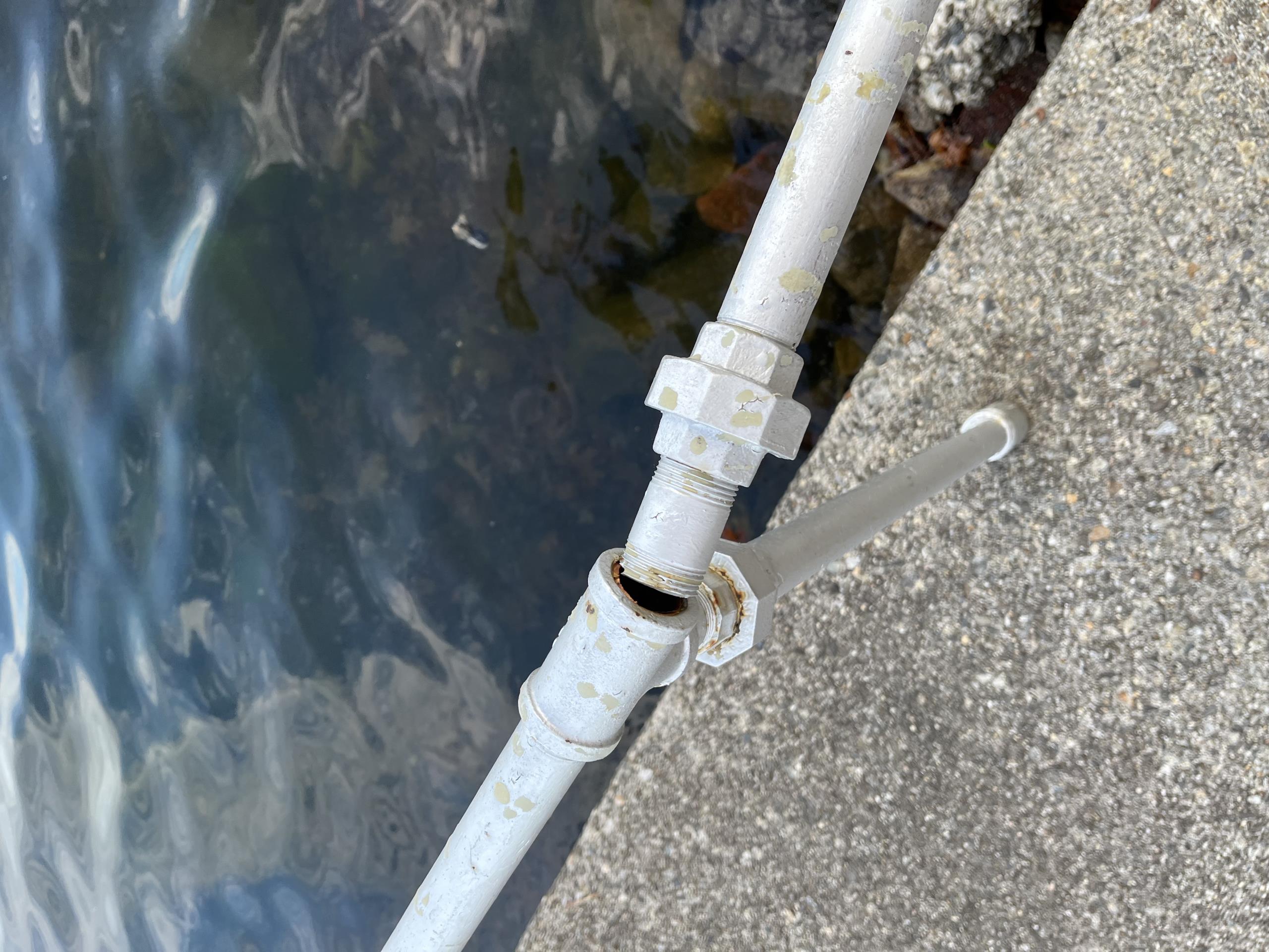 Repair cast iron railing along dock. Connect underground outside garage hose feed at hose down by basement doors. That frost free spigot needs to be replaced because it leaks. 