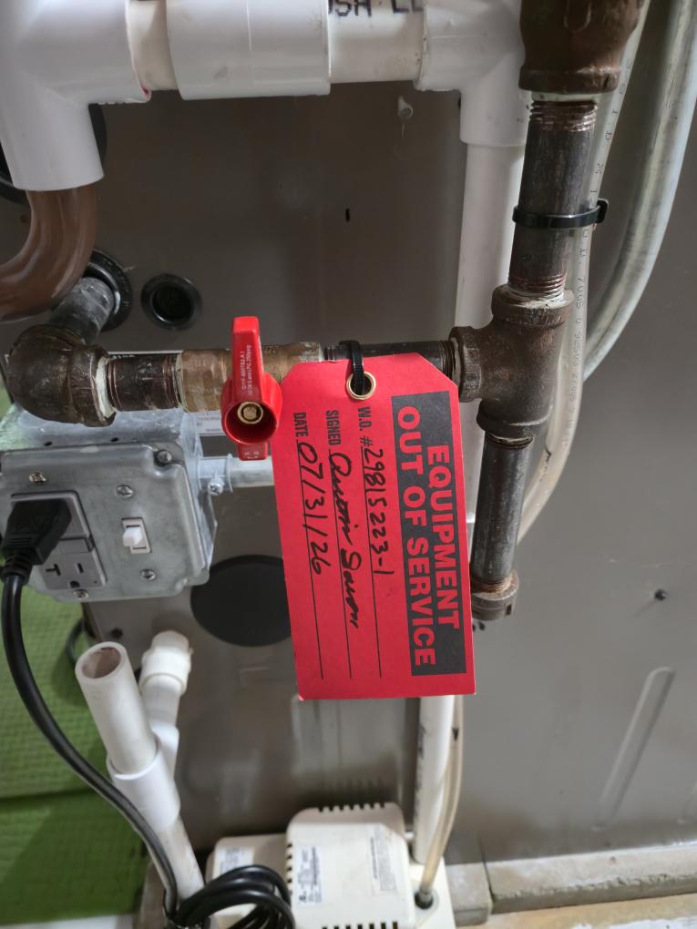 Found that the heat exchanger has failed. The CO level climbed above 2,000 PPM and shut my meter off. I shut the gas valve off, shut the gas supply valve off, took the W wire off of the control board and unpluged the gas valve wires. We will mail over an estimate for the heat exchanger replacement. The office will be in touch with for a time for Zak to come out to give a replacement estimate.