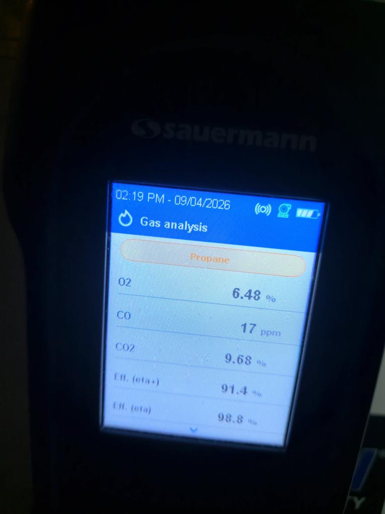 Completed the furnace maintenance today. I had to adjust the incoming gas pressure and I set it to 11.5 inches water column. Other than that everything was running great. Please see the attached form.