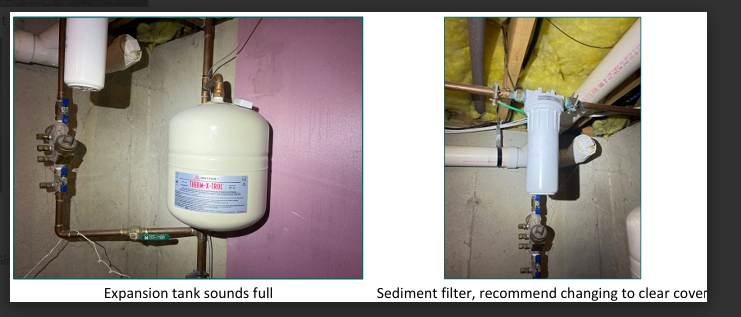 Repalce two outdoor frost free water spigots. Remove water logged 4 gallon expansion tank. There is a 2 gallon expansion tank already present at the water heater.