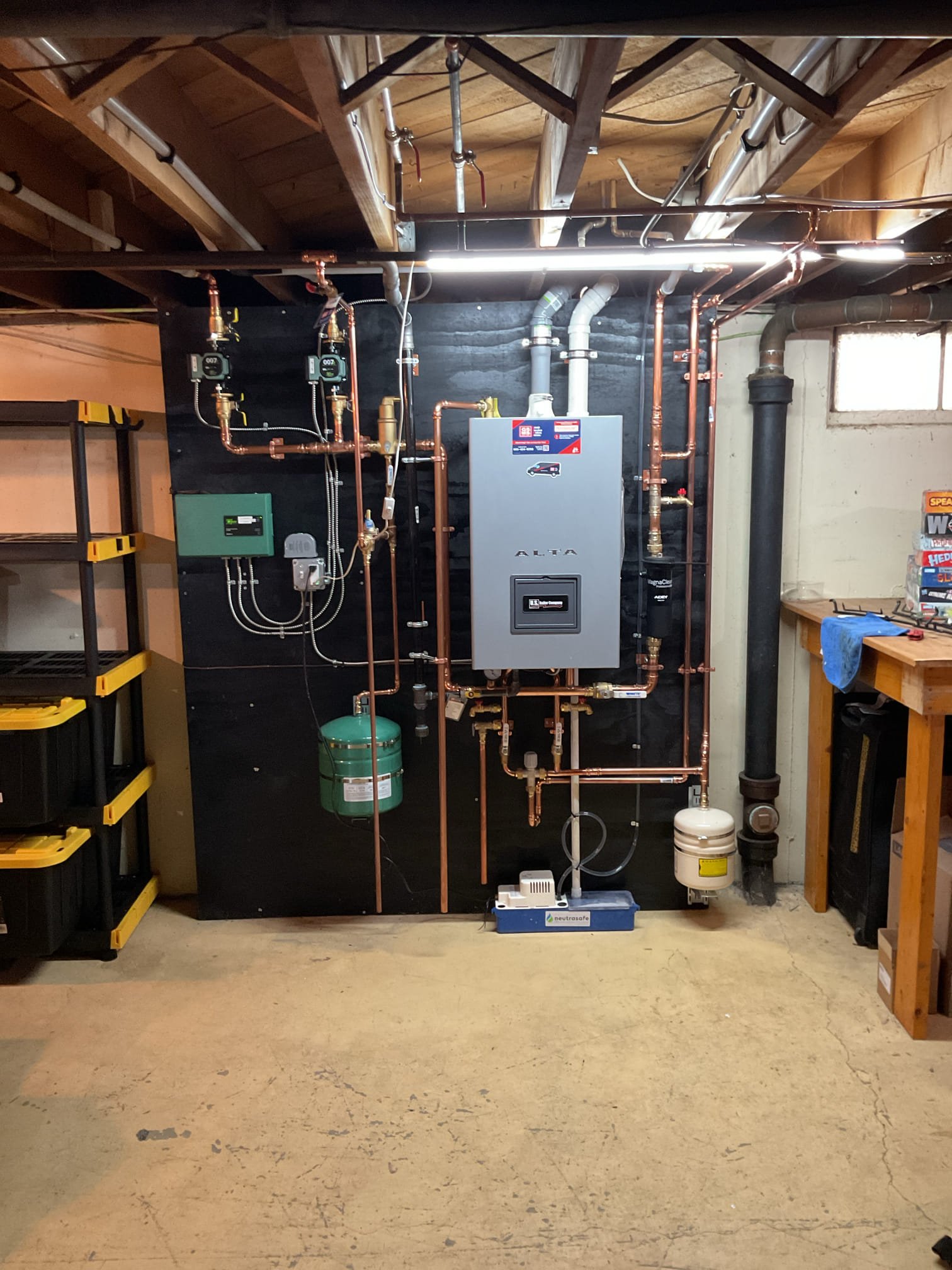 Removed water heater removed boiler switch for stairs cleaned magnet disconnect disconnected outlet from boiler switch repair two leaks