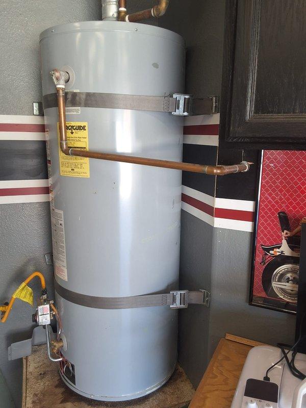 Replaced a leaking 24-year-old 50-gallon gas water heater with a new unit, including proper installation of earthquake strapping, expansion tank, copper supply lines, and flexible aluminum venting. All work was completed in accordance with local building codes, and necessary permits were obtained for the installation.