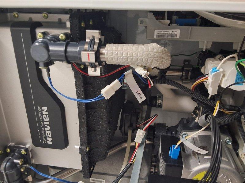 Performed inspection and provided estimate on 10-year-old Navien tankless water heater experiencing leak. Assessed internal components including blower motor assembly, wiring harnesses, and circulation pump to determine extent of damage and feasibility of repair versus replacement. Documented equipment condition with photos and discussed repair and replacement options with customer.