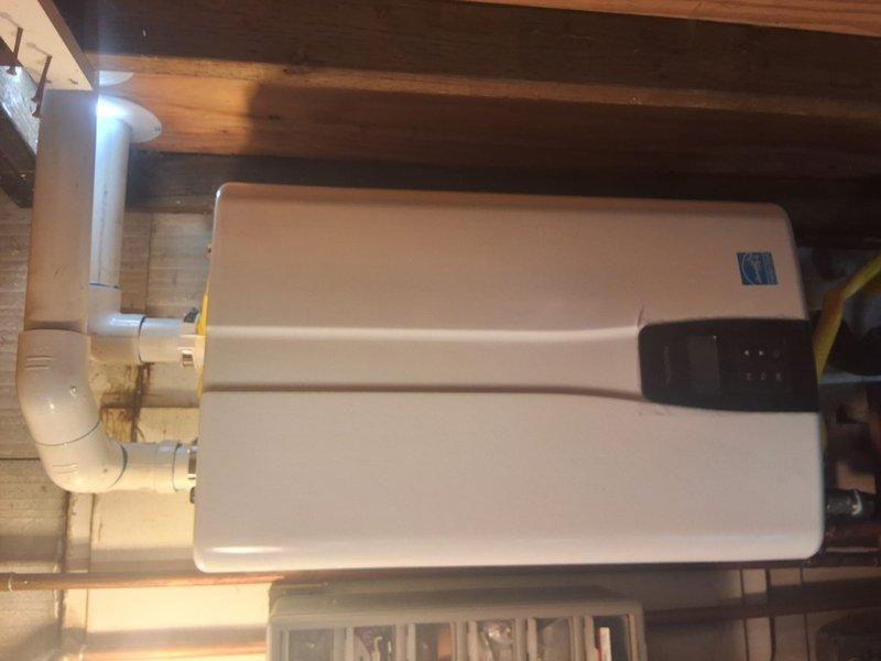 Completed removal of existing Bosch tankless water heater and installed new NPE-240s2 tankless unit in utility room per approved estimate and permit. All water supply connections, gas lines, and PVC venting were properly configured and tested for safe operation. System was commissioned, tested for proper function, and left in full operational condition.