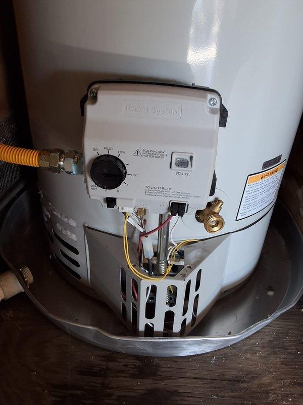 Responded to no pilot light condition on URG140T6N water heater, serial number YF49888249. Diagnosed faulty thermopile assembly causing insufficient millivoltage to hold gas valve open. Replaced thermopile and pilot assembly under manufacturer warranty, tested gas connections for leaks, verified proper pilot flame characteristics and main burner ignition sequence, and confirmed unit returned to normal operation.