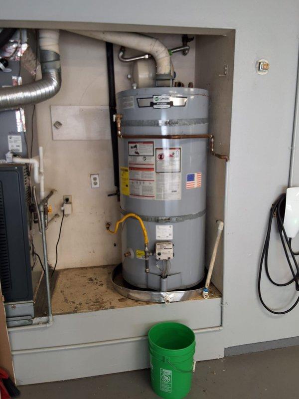 Responded to service call for leaking water heater. Inspected existing 7-year-old 75-gallon gas water heater and confirmed active leak requiring replacement. Evaluated installation location, existing gas line connections, venting configuration, and plumbing connections. Provided estimate for Bradford White 75-gallon gas water heater replacement with extended warranty option. Discussed available payment methods and scheduled installation timeframe for customer approval.