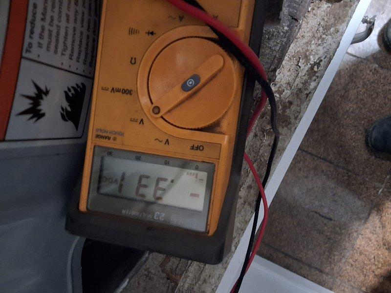Responded to property management no hot water call. Upon arrival, performed diagnostic evaluation of water heater system using digital multimeter to test electrical components and voltage supply. Inspected gas line connections, flexible conduit, and compression fittings at wall penetration point. Documented equipment condition and findings with photos for office review and pricing determination. Evaluation completed and reported to dispatch per property management protocol.