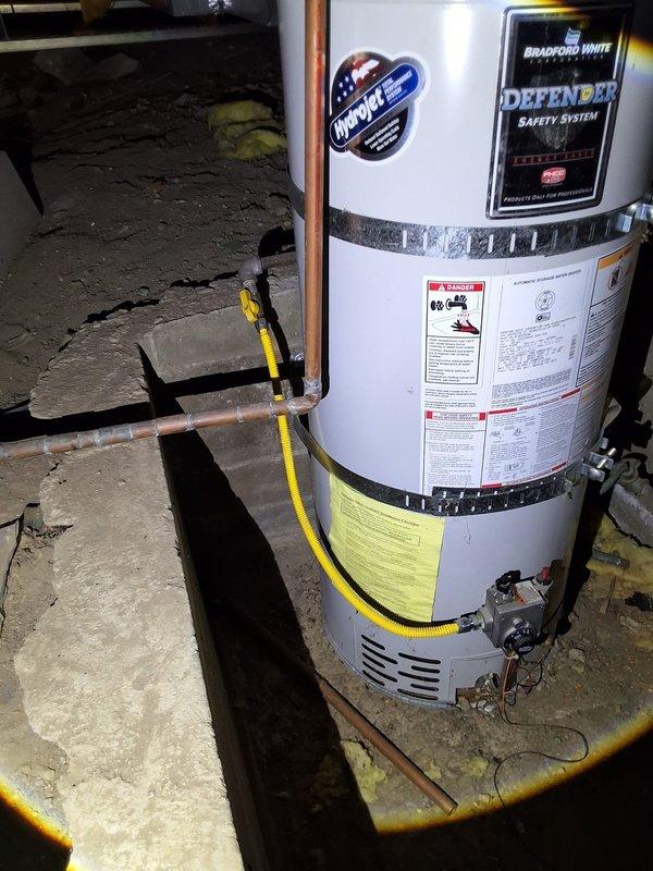 Completed inspection and estimate for preventative heat pump conversion at property with existing 50-gallon gas water heater currently located in crawlspace/cellar area. Assessed current Bradford White gas water heater installation, noting challenging access conditions in crawlspace with exposed floor joists, aging insulation, and limited clearances. Evaluated structural considerations including wooden support beams, existing utility connections, and confined workspace that will impact installation complexity. Proposed American Standard 50-gallon gas water heater as replacement option. Documented existing gas line connections, venting configuration, and electrical requirements. Discussed Berkeley City permit requirements with customer and confirmed understanding that difficult crawlspace access will affect project scope and timeline.