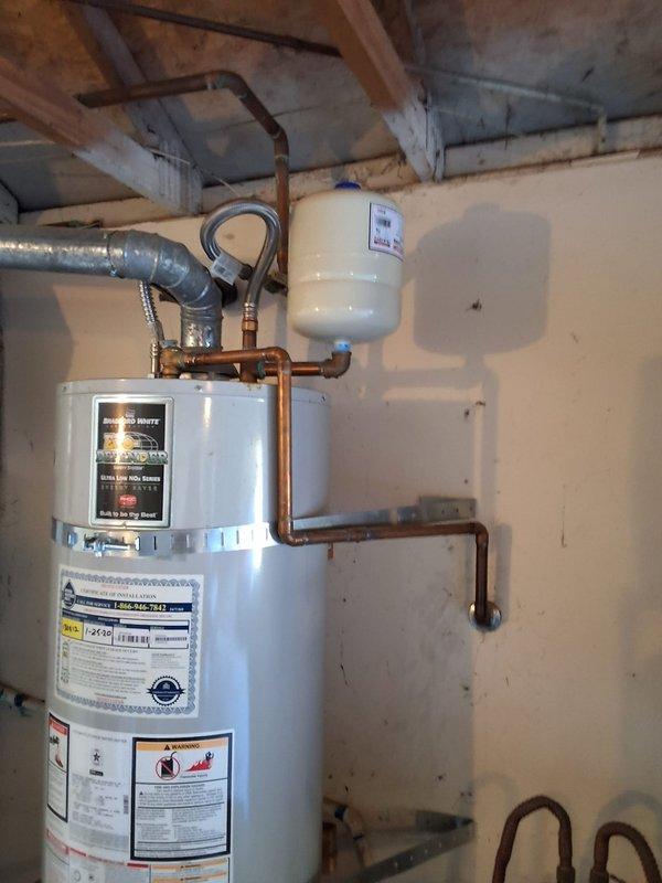 Responded to diagnostic call for previously installed 50-gallon residential gas water heater, model URG150T6N, serial number TL44355187, experiencing operational issues. Unit was confirmed to be outside of manufacturer warranty coverage. Performed comprehensive diagnostic evaluation of the water heater system, including inspection of gas supply connections, burner assembly, thermocouple, gas control valve, and venting components. Examined plumbing connections at inlet and outlet ports, verified proper operation of temperature and pressure relief valve, and assessed expansion tank functionality. Tested electrical components and control systems for proper operation. Inspected flexible gas line connection and copper water supply lines for leaks or deterioration. Evaluated overall system performance and identified necessary repairs. Provided customer with detailed findings and presented repair options with associated parts and labor requirements. Customer advised that permitting would not 