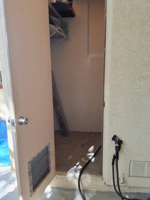 Responded to property management service call for 50-gallon gas water heater (Model: URG250T6N, Serial: PC39236526) with pilot light failure. Upon arrival, accessed unit located in exterior utility closet on patio and performed diagnostic evaluation of gas control valve, thermocouple, and pilot assembly. Documented existing conditions with photographs showing water heater installation, plumbing connections, gas line configuration, and overall unit condition. Contacted office with findings per property management protocol for pricing approval prior to completing any repairs.