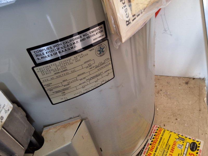 Performed inspection and estimate on existing 40-gallon gas water heater located in garage. Unit shows age-related wear and homeowner requested preventative replacement. Provided quote for new 40-gallon gas water heater model GN40T1-3-6 with 12-year warranty, discussed permit requirements and code compliance modifications needed for installation. Documented existing equipment condition with photographs showing current installation, piping configuration, and venting system. Scheduled follow-up appointment for installation pending approval.