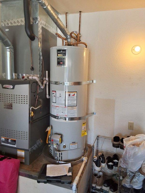 Responded to service call for Bradford White water heater displaying error code 7 flashes indicating gas control valve fault. Upon arrival, inspected 2018 Bradford White model URG150T6N, serial number SH41878945, installed by non-company technician. Diagnosed faulty gas control valve requiring replacement. Provided customer with repair estimate for parts and labor, as well as option for free estimate on complete water heater replacement. Documented equipment condition with photographs showing unit installation in utility room alongside HVAC equipment. Customer advised of service options and will contact office to schedule selected service.